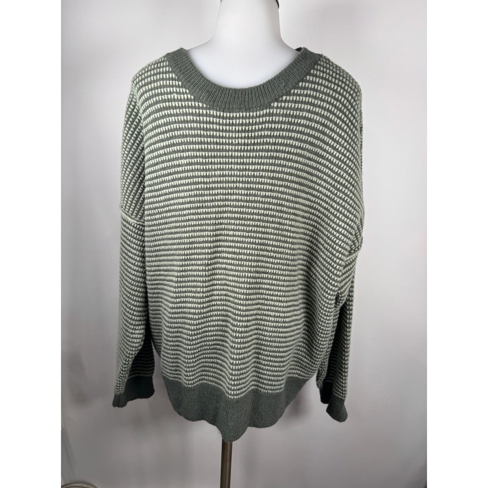 Women's Betseys Boutique Shop Striped Knit Sweater Green White Pullover Size XL